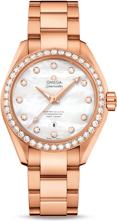 Omega,Aqua Terra 34mm,34mm,Sedna Gold,White,Automatic,Date,Co-Axial Escapement,231,231.55.34.20.55.003