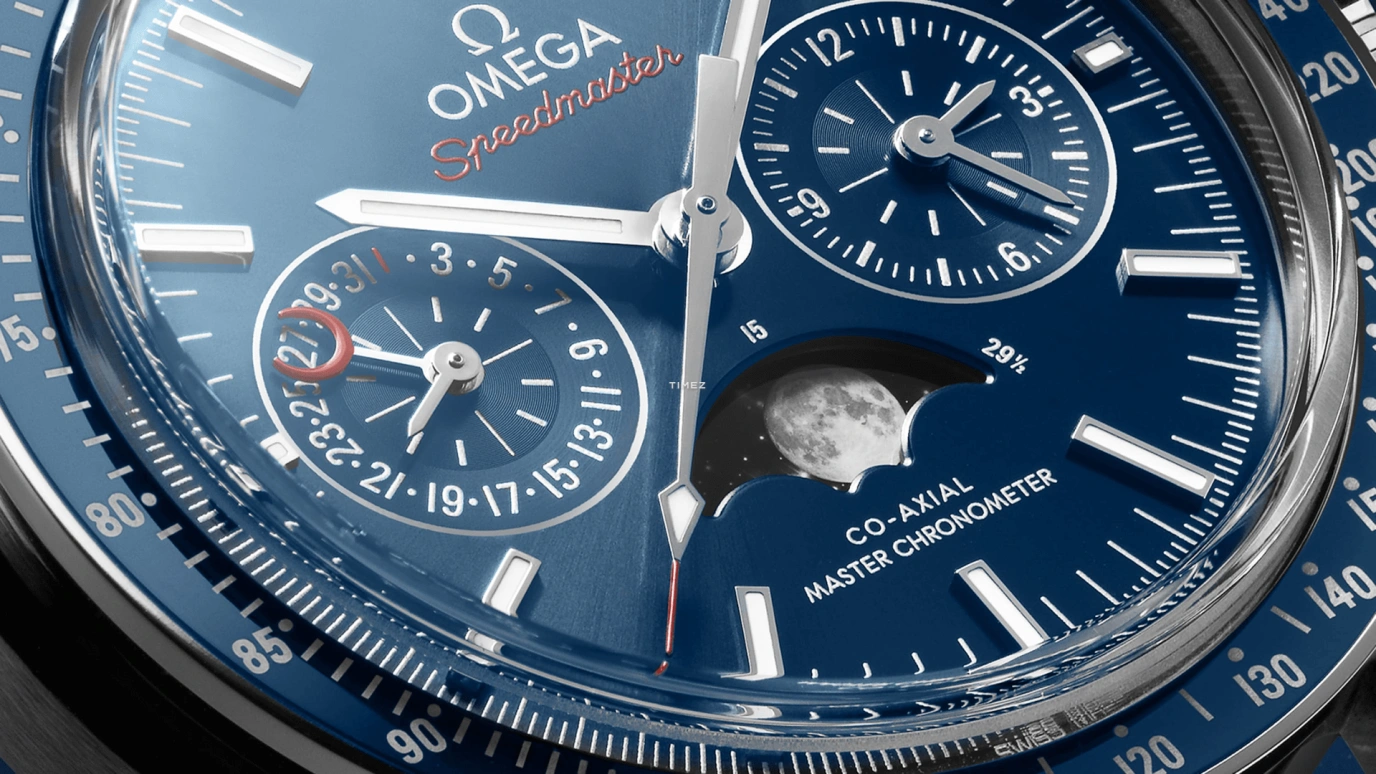 Omega,Speedmaster Moonwatch 44.25mm,44.25mm,Ceramic,Stainless Steel,Blue,Automatic,Chronograph,Moonphase,Day,304,304.33.44.52.03.001