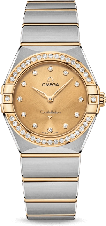 Omega,Constellation 28mm,28mm,Yellow Gold,Stainless Steel,Champagne,Quartz,Day,Zodiac Indications,131,131.25.28.60.58.001
