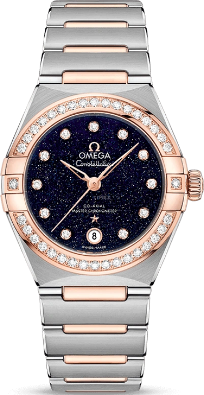 Omega,Constellation 29mm,29mm,Sedna Gold,Stainless Steel,Blue,Automatic,Date,Co-Axial Escapement,131,131.25.29.20.53.002