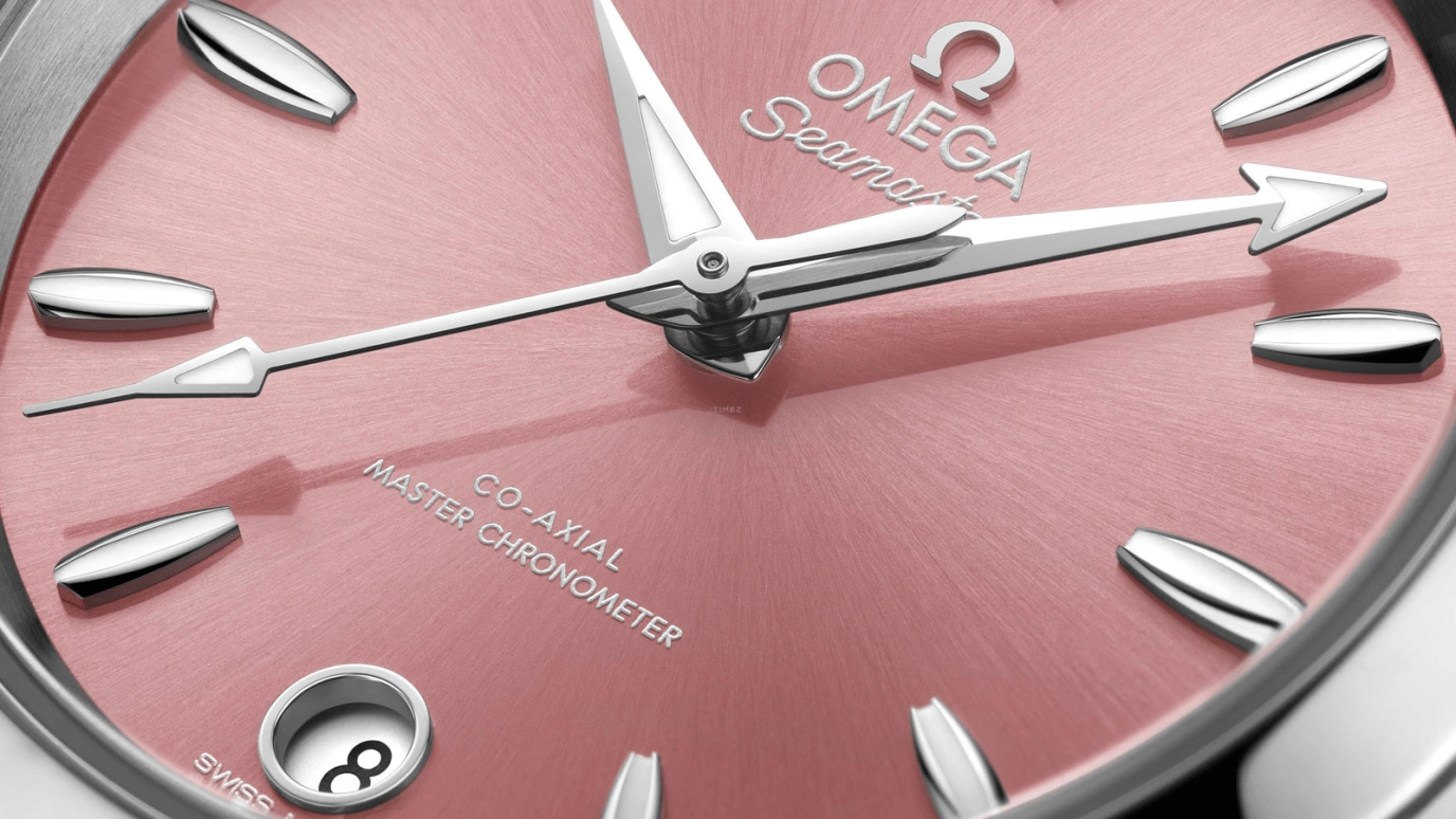 Omega,Aqua Terra 34mm,34mm,Stainless Steel,Pink,Automatic,Date,Co-Axial Escapement,Matt Bomer,220,220.10.34.20.10.003