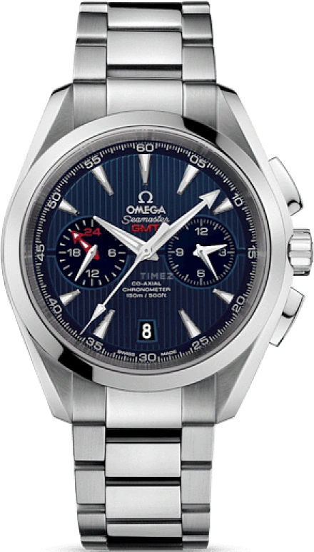 Omega,Aqua Terra 43mm,43mm,Stainless Steel,Blue,Automatic,Chronograph,Date,Co-Axial Escapement,Column Wheel,60hours,In-house Caliber,231,231.10.43.52.03.001