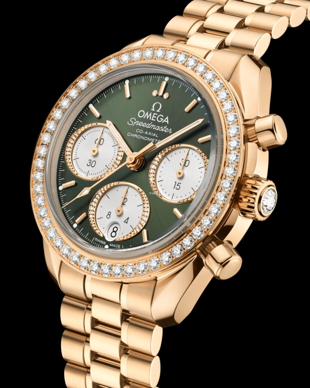 Omega,Speedmaster 38mm,38mm,Moonshine Gold,Green,Automatic,Chronograph,Day,324,324.55.38.50.60.001