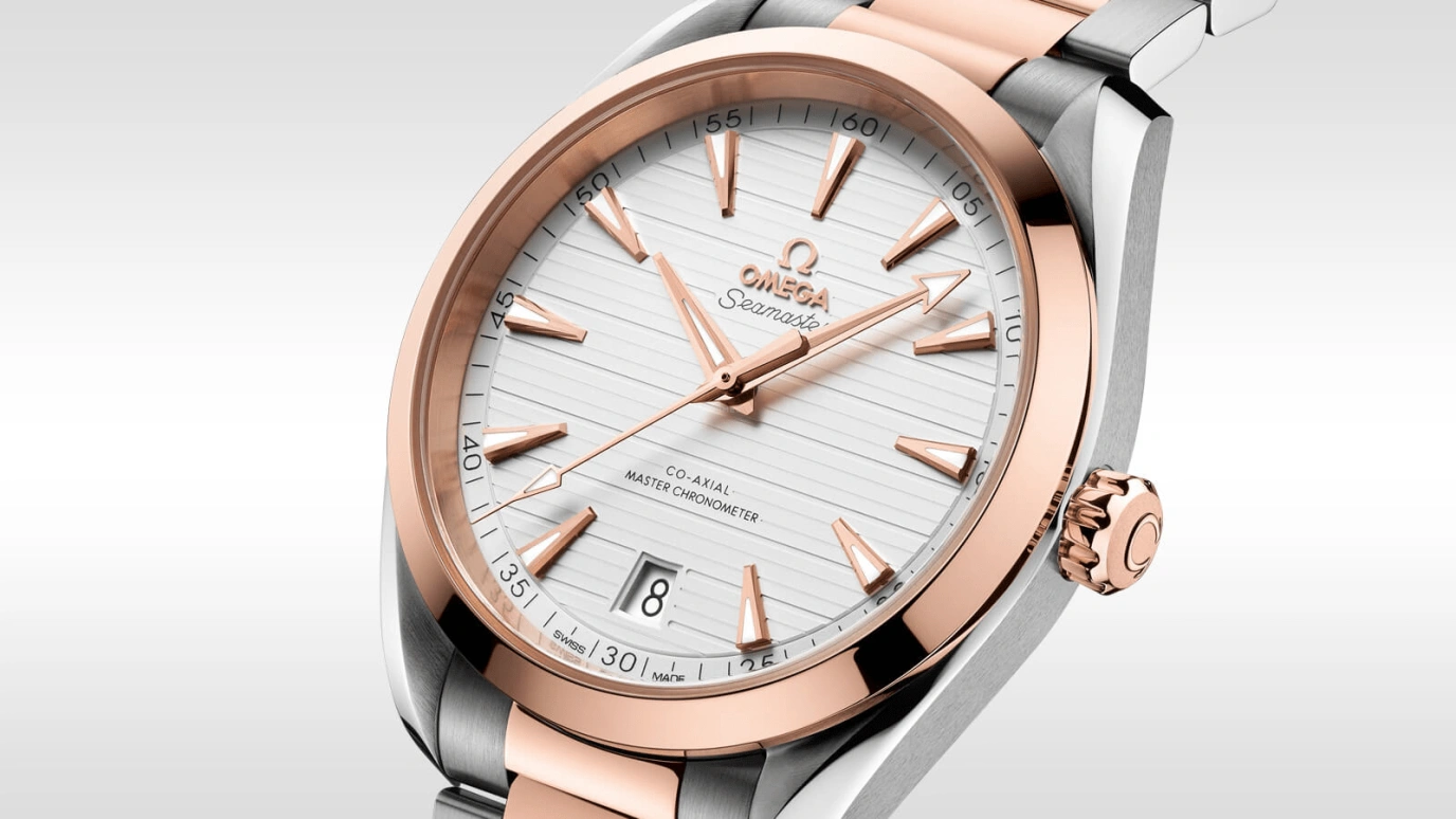 Omega,Aqua Terra 41mm,41mm,Sedna Gold,Stainless Steel,Silver,Automatic,Date,Co-Axial Escapement,220,220.20.41.21.02.001