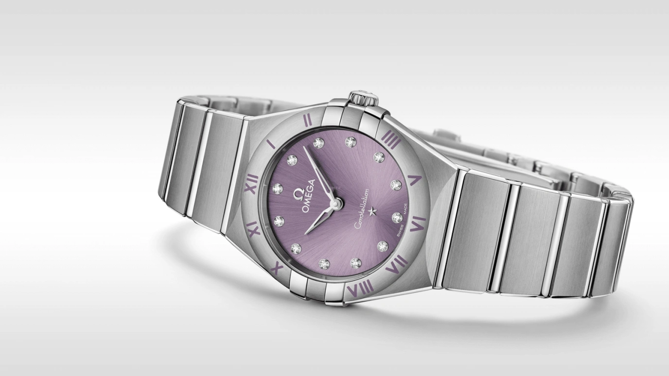 Omega,Constellation 28mm,28mm,Stainless Steel,Purple,Quartz,Day,Zodiac Indications,131,131.10.28.60.60.002