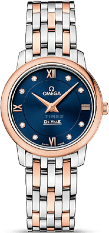 Omega,De Ville 27.40mm,27.40mm,Red Gold,Stainless Steel,Blue,Quartz,30000hours,In-house Caliber,424,424.20.27.60.53.001