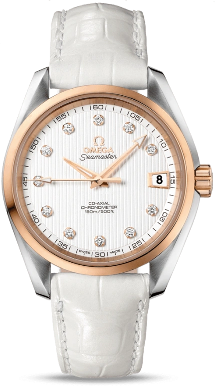 Omega,Aqua Terra 38.50mm,38.50mm,Red Gold,Stainless Steel,Silver,Automatic,Date,Co-Axial Escapement,231,231.23.39.21.52.001