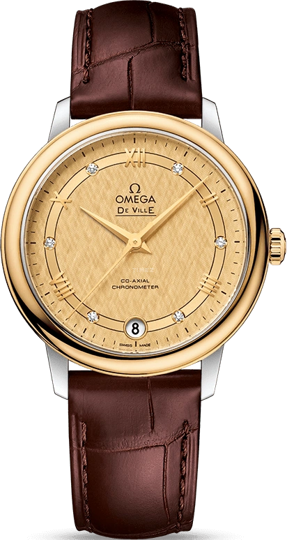 Omega,De Ville 32.70mm,32.70mm,Yellow Gold,Stainless Steel,Champagne,Automatic,Date,Co-Axial Escapement,424,424.23.33.20.58.001