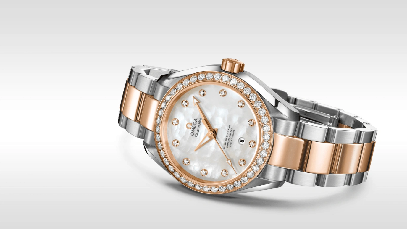 Omega,Aqua Terra 34mm,34mm,Sedna Gold,White,Automatic,Date,Zodiac Indications,Co-Axial Escapement,231,231.25.34.20.55.005