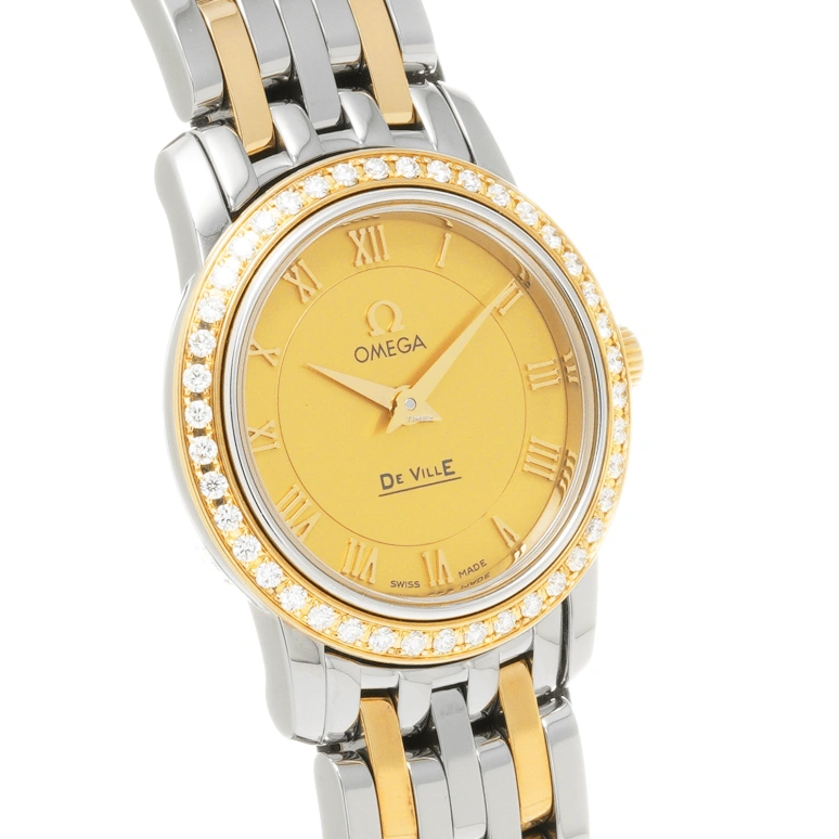 Omega,De Ville 22mm,22mm,Yellow Gold,Stainless Steel,Champagne,Quartz,30000hours,In-house Caliber,413,413.25.22.60.08.001