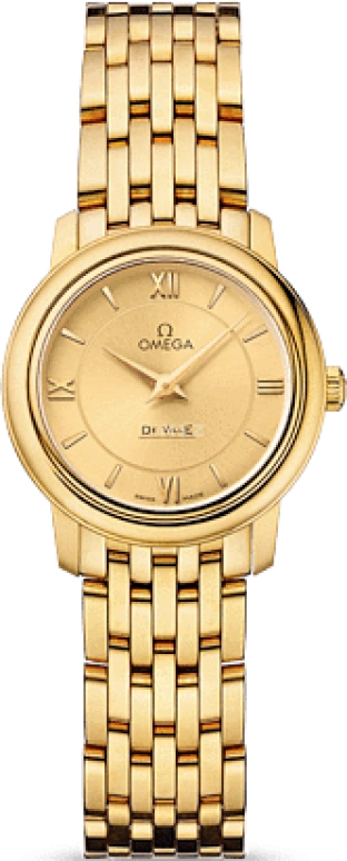 Omega,De Ville 24.40mm,24.40mm,Yellow Gold,Champagne,Quartz,30000hours,In-house Caliber,424,424.50.24.60.08.001