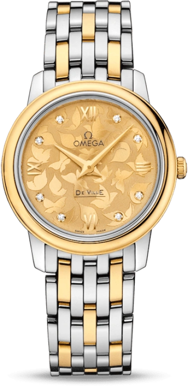 Omega,De Ville 27.40mm,27.40mm,Yellow Gold,Stainless Steel,Champagne,Quartz,30000hours,In-house Caliber,424,424.20.27.60.58.002