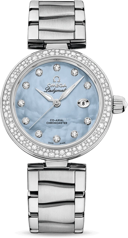Omega,LadyMatic 34mm,34mm,Stainless Steel,Blue,Automatic,Date,Zodiac Indications,Co-Axial Escapement,425,425.35.34.20.57.003