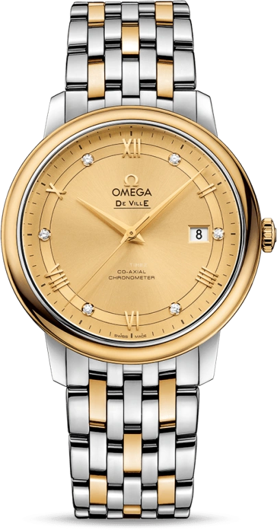 Omega,De Ville 39.50mm,39.50mm,Yellow Gold,Stainless Steel,Champagne,Automatic,Date,Co-Axial Escapement,424,424.20.40.20.58.001