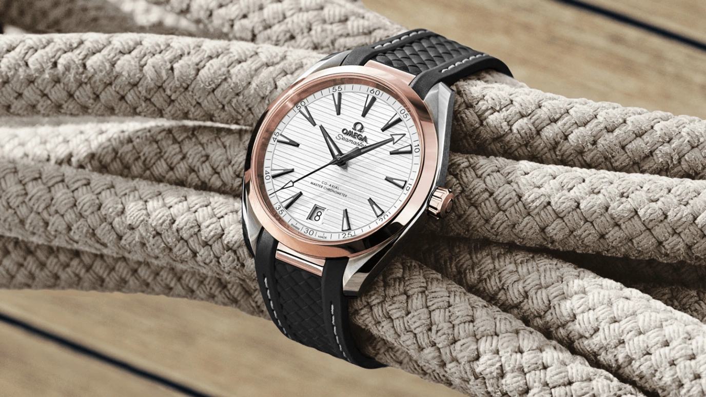 Omega,Aqua Terra 41mm,41mm,Sedna Gold,Stainless Steel,Silver,Automatic,Date,Co-Axial Escapement,220,220.22.41.21.02.001