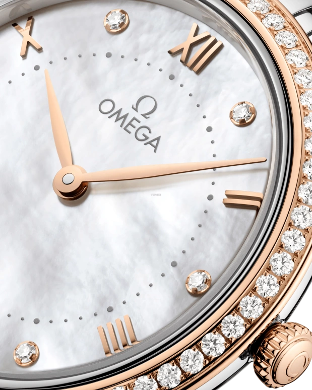 Omega,De Ville 30mm,30mm,Sedna Gold,Stainless Steel,White,Quartz,In-house Caliber,Sapphire,Crystal Glass,434,434.25.30.60.55.001