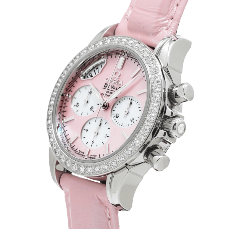 Omega,De Ville 35mm,35mm,Stainless Steel,Pink Red,Automatic,Chronograph,Day,4877,4877.74.34