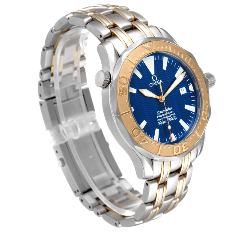 Omega,Seamaster Diver 300M 41mm,41mm,Yellow Gold,Stainless Steel,Blue,Automatic,Day,44hours,2455,2455.80.00