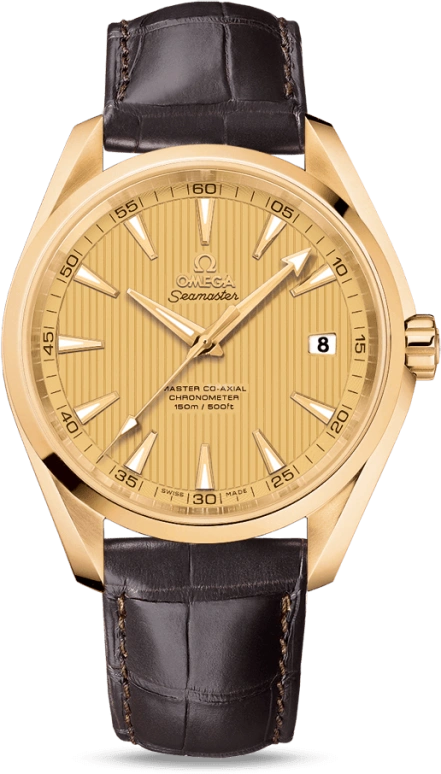 Omega,Aqua Terra 41.50mm,41.50mm,Yellow Gold,Champagne,Automatic,Date,Co-Axial Escapement,231,231.53.42.21.08.001