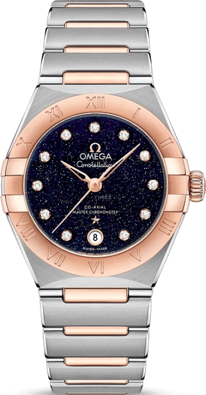 Omega,Constellation 29mm,29mm,Sedna Gold,Stainless Steel,Blue,Automatic,Date,Co-Axial Escapement,131,131.20.29.20.53.002