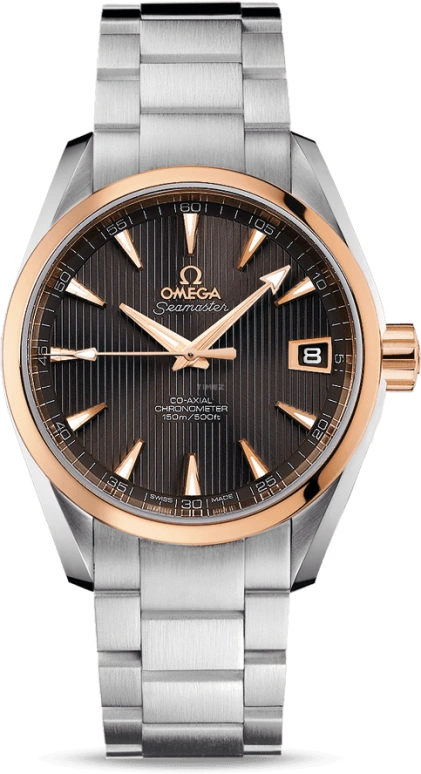 Omega,Aqua Terra 38.50mm,38.50mm,Red Gold,Stainless Steel,Grey,Automatic,Date,Co-Axial Escapement,231,231.20.39.21.06.003