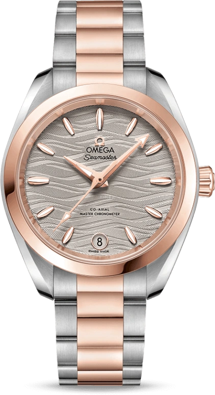 Omega,Aqua Terra 34mm,34mm,Sedna Gold,Stainless Steel,Grey,Automatic,Date,Co-Axial Escapement,220,220.20.34.20.06.001