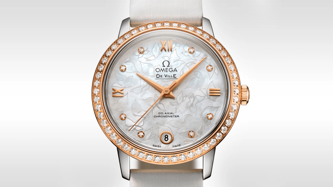 Omega,De Ville 32.70mm,32.70mm,Red Gold,Stainless Steel,White,Automatic,Date,Co-Axial Escapement,424,424.27.33.20.55.001