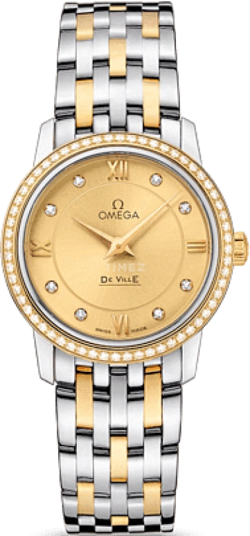 Omega,De Ville 27.40mm,27.40mm,Yellow Gold,Stainless Steel,Champagne,Quartz,30000hours,In-house Caliber,424,424.25.27.60.58.001