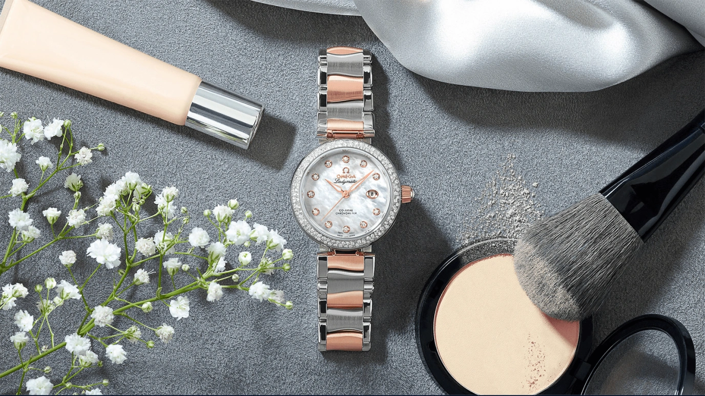 Omega,LadyMatic 34mm,34mm,Sedna Gold,Stainless Steel,White,Automatic,Date,Zodiac Indications,Co-Axial Escapement,425,425.25.34.20.55.004