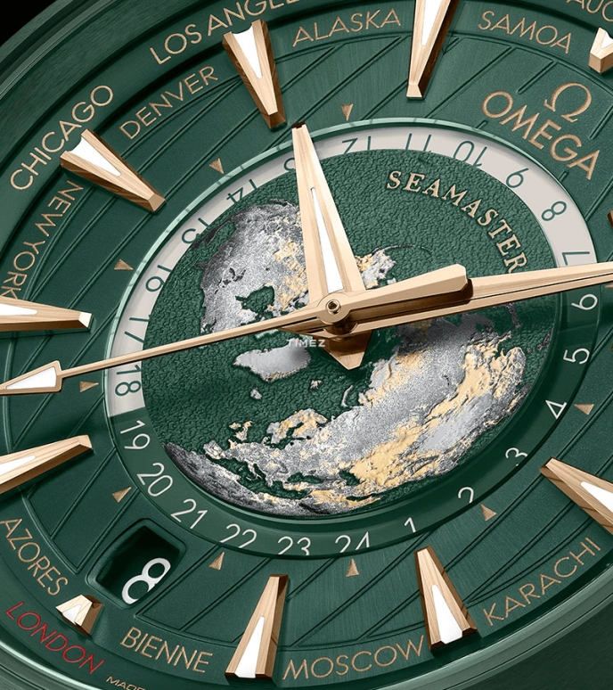 Omega,Aqua Terra 43mm,43mm,Stainless Steel,Green,Automatic,Day,World Time,Day / Night Indication,220,220.30.43.22.10.001