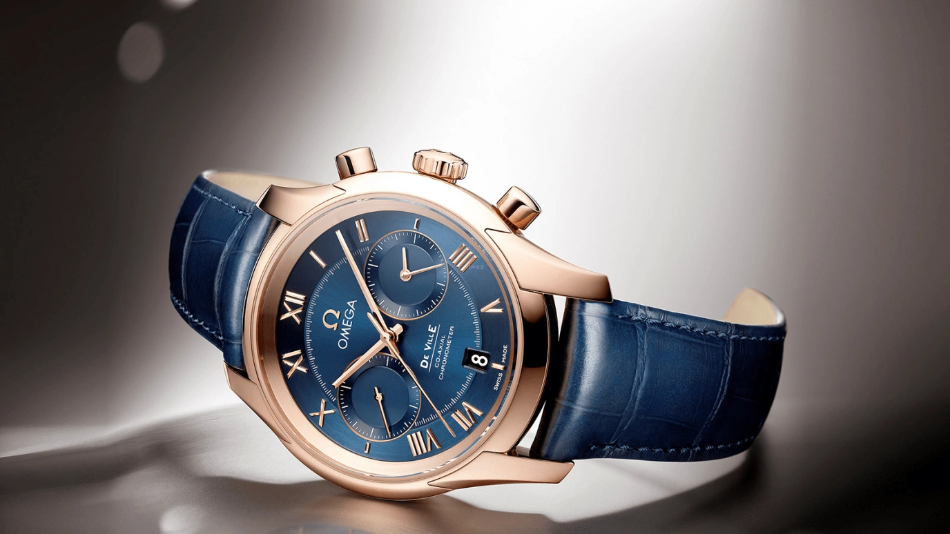 Omega,De Ville 42mm,42mm,Red Gold,Blue,Automatic,Chronograph,Date,Co-Axial Escapement,Column Wheel,60hours,In-house Caliber,431,431.53.42.51.03.001