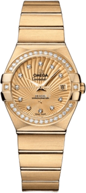 Omega,Constellation 27mm,27mm,Yellow Gold,Champagne,Automatic,Date,Zodiac Indications,Co-Axial Escapement,123,123.55.27.20.58.001