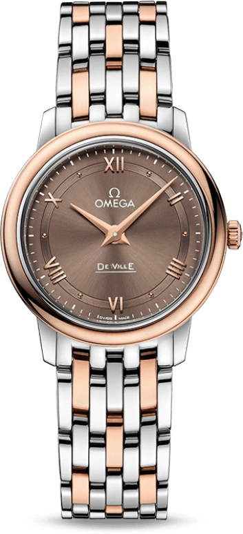 Omega,De Ville 27.40mm,27.40mm,Red Gold,Stainless Steel,Brown,Quartz,30000hours,In-house Caliber,424,424.20.27.60.13.001