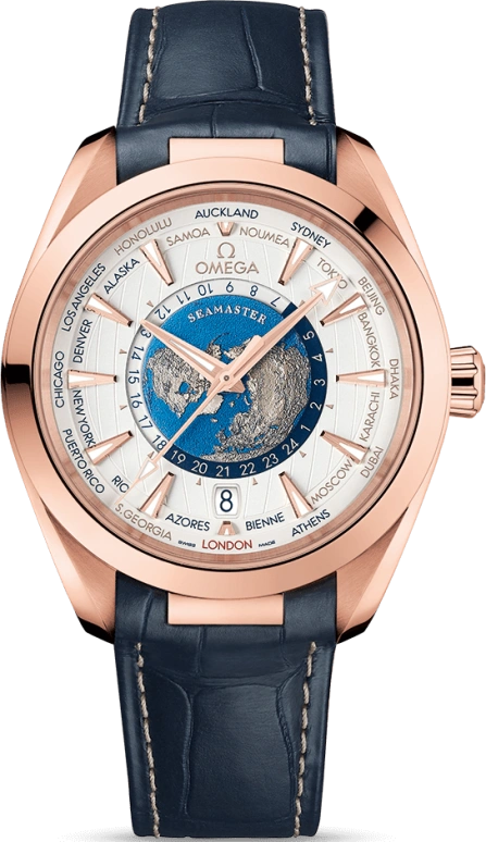 Omega,Aqua Terra 43mm,43mm,Sedna Gold,Silver,Automatic,Date,World Time,Co-Axial Escapement,220,220.53.43.22.02.001