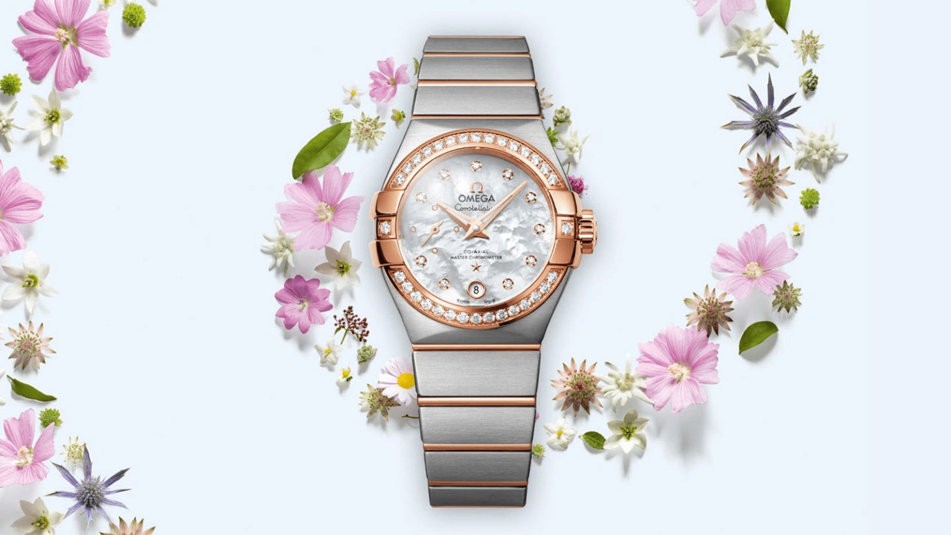 Omega,Constellation 27mm,27mm,Red Gold,Stainless Steel,White,Automatic,Date,Co-Axial Escapement,127,127.25.27.20.55.001