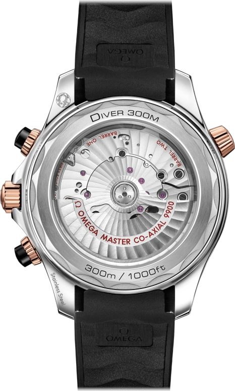 Omega,Seamaster Diver 300M 44mm,44mm,Sedna Gold,Stainless Steel,Black,Automatic,Chronograph,Date,Co-Axial Escapement,Column Wheel,60hours,In-house Caliber,210,210.22.44.51.01.001