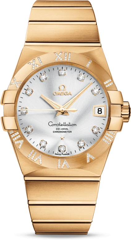 Omega,Constellation 38mm,38mm,Yellow Gold,Silver,Automatic,Date,Co-Axial Escapement,123,123.55.38.21.52.008