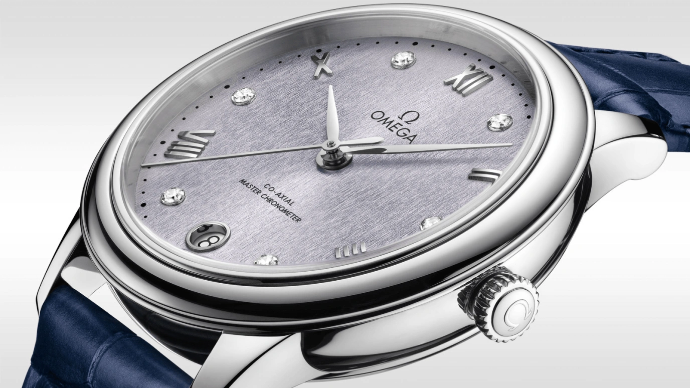 Omega,De Ville 34mm,34mm,Stainless Steel,Purple,Automatic,Day,Co-Axial Escapement,Anti-magnetic,434,434.13.34.20.53.001