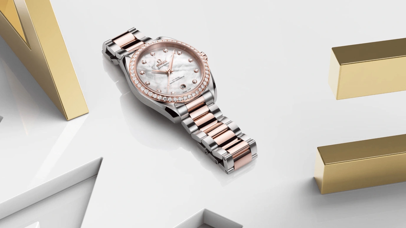 Omega,Aqua Terra 38mm,38mm,Sedna Gold,Stainless Steel,White,Automatic,Date,Co-Axial Escapement,220,220.25.38.20.55.001