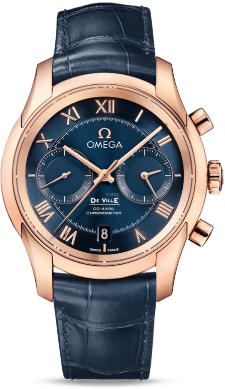 Omega,De Ville 42mm,42mm,Red Gold,Blue,Automatic,Chronograph,Date,Co-Axial Escapement,Column Wheel,60hours,In-house Caliber,431,431.53.42.51.03.001
