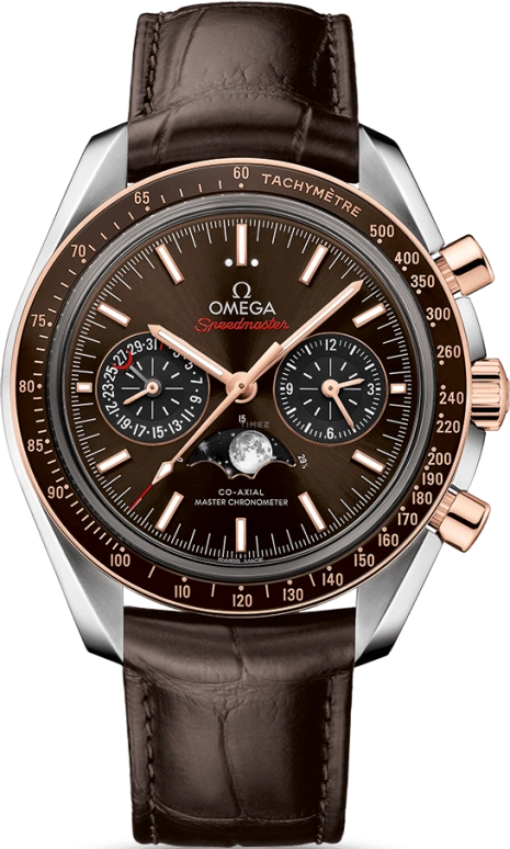 Omega,Speedmaster (Non-Moonwatch) 44.25mm,44.25mm,Ceramic,Sedna Gold,Stainless Steel,Brown,Automatic,Chronograph,Moonphase,Date,Co-Axial Escapement,60hours,In-house Caliber,304,304.23.44.52.13.001