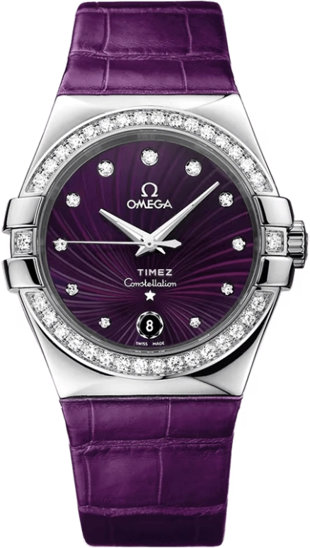 Omega,Constellation 35mm,35mm,Stainless Steel,Purple,Quartz,Day,30000hours,123,123.18.35.60.60.001