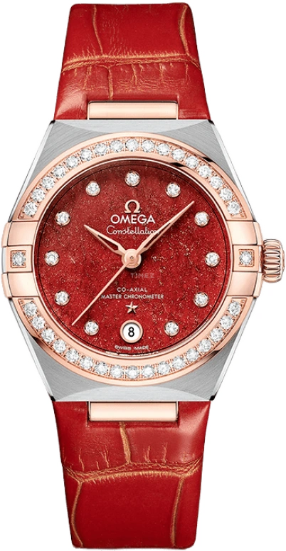 Omega,Constellation 29mm,29mm,Sedna Gold,Stainless Steel,Red,Automatic,Date,Co-Axial Escapement,131,131.28.29.20.99.002