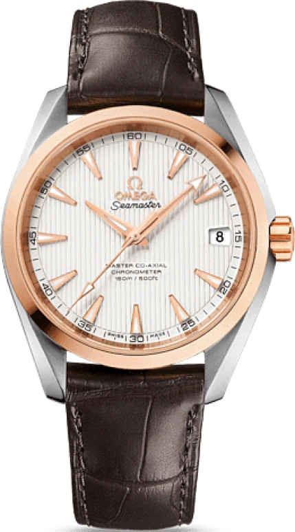 Omega,Aqua Terra 38.50mm,38.50mm,Red Gold,Stainless Steel,Silver,Automatic,Date,Co-Axial Escapement,231,231.23.39.21.02.001