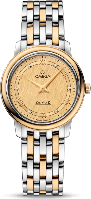 Omega,De Ville 27.40mm,27.40mm,Yellow Gold,Stainless Steel,Champagne,Quartz,30000hours,In-house Caliber,424,424.20.27.60.58.004