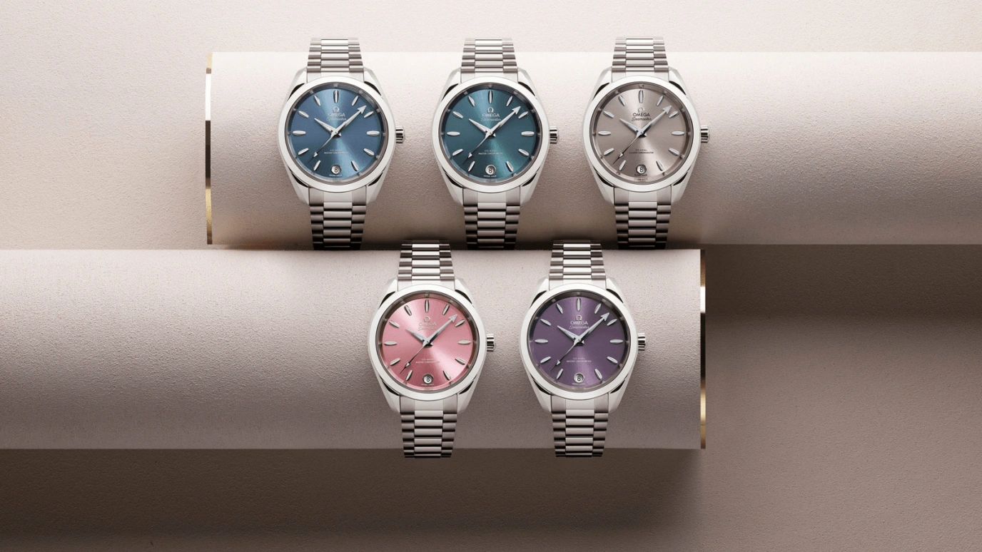 Omega,Aqua Terra 34mm,34mm,Stainless Steel,Pink,Automatic,Date,Co-Axial Escapement,Matt Bomer,220,220.10.34.20.10.003