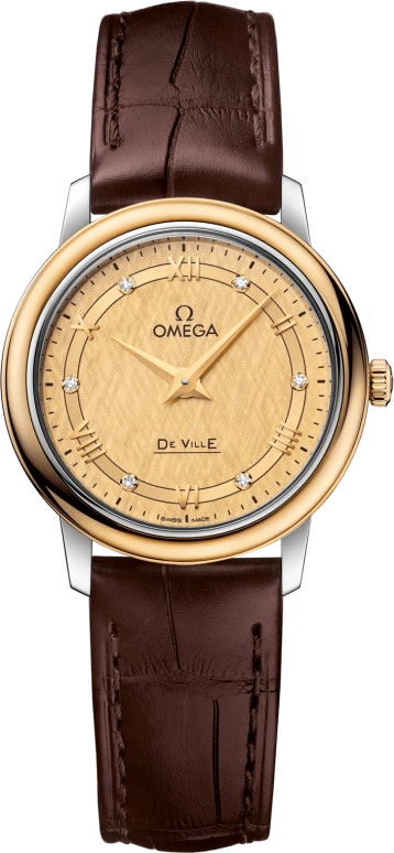 Omega,De Ville 27.40mm,27.40mm,Yellow Gold,Stainless Steel,Champagne,Quartz,30000hours,In-house Caliber,424,424.23.27.60.58.001