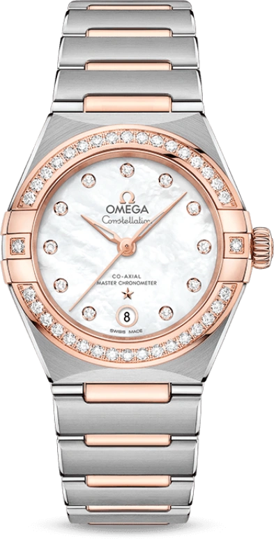 Omega,Constellation 29mm,29mm,Sedna Gold,Stainless Steel,White,Automatic,Date,Co-Axial Escapement,131,131.25.29.20.55.001