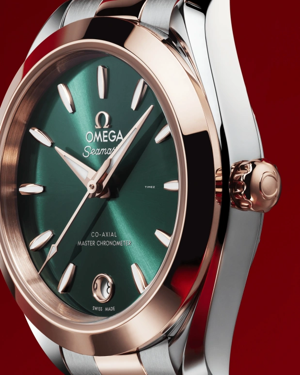 Omega,Aqua Terra 30mm,30mm,Stainless Steel,Sedna Gold,Green,Automatic,Day,Anti-magnetic,220,220.20.30.20.10.002