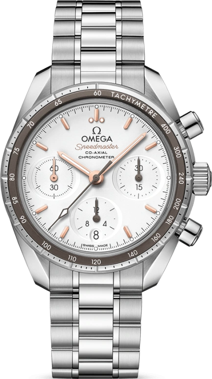 Omega,Speedmaster (Non-Moonwatch) 38mm,38mm,Stainless Steel,Silver,Automatic,Chronograph,Date,Co-Axial Escapement,Column Wheel,52hours,In-house Caliber,324,324.30.38.50.02.001